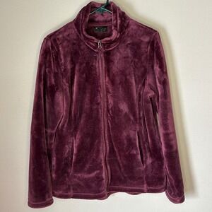 Heatkeep Faux Fur Jacket‎ Full Zip Cozy Burgundy Layering Fall Winter Women L